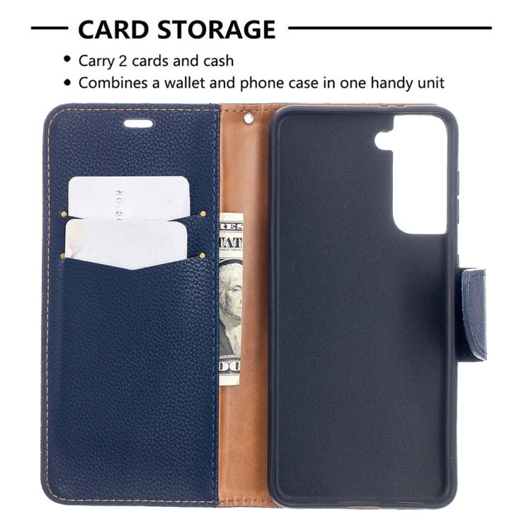 For Samsung Galaxy S21 5G Litchi Texture Pure Color Horizontal Flip Leather Case with Holder & Card Slots & Wallet & Lanyard(Dark Blue)