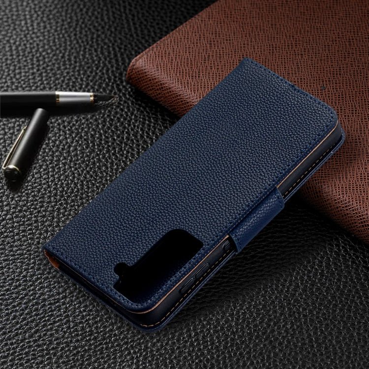 For Samsung Galaxy S21 5G Litchi Texture Pure Color Horizontal Flip Leather Case with Holder & Card Slots & Wallet & Lanyard(Dark Blue)