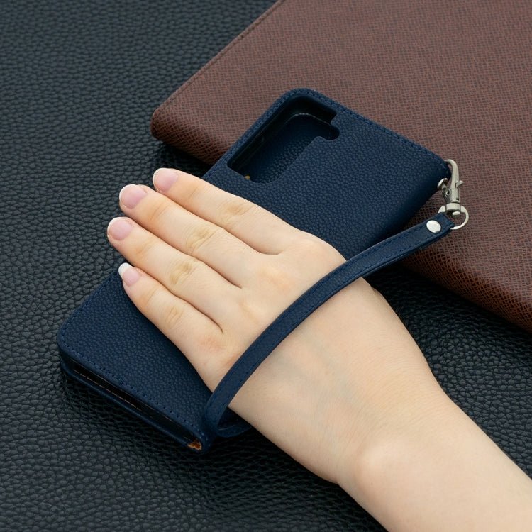 For Samsung Galaxy S21 5G Litchi Texture Pure Color Horizontal Flip Leather Case with Holder & Card Slots & Wallet & Lanyard(Dark Blue)