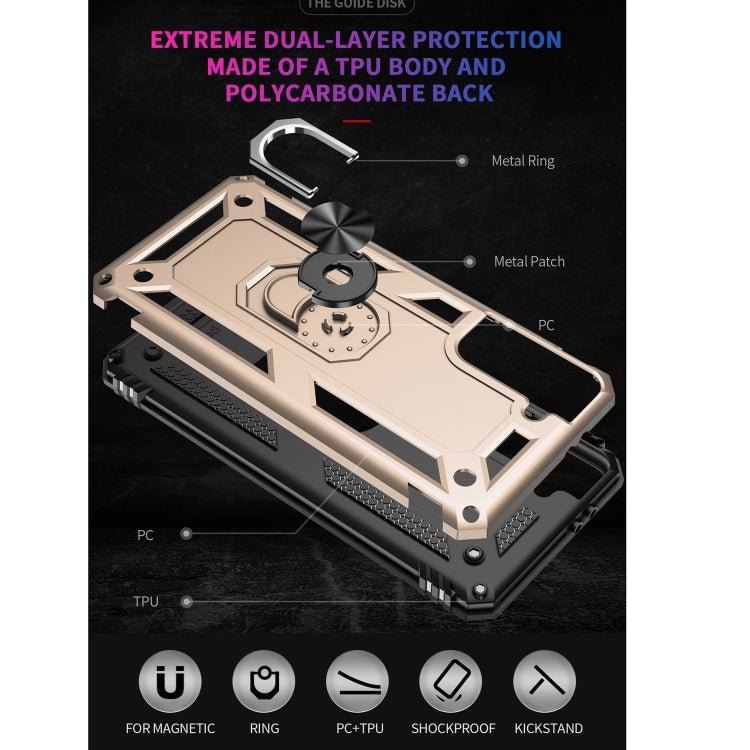 For Samsung Galaxy S21 5G Shockproof TPU + PC Protective Case with 360 Degree Rotating Holder(Gold)