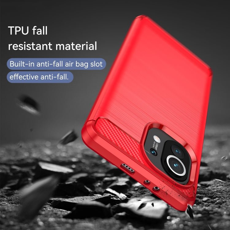 For Xiaomi Mi 11 Brushed Texture Carbon Fiber TPU Case(Red)