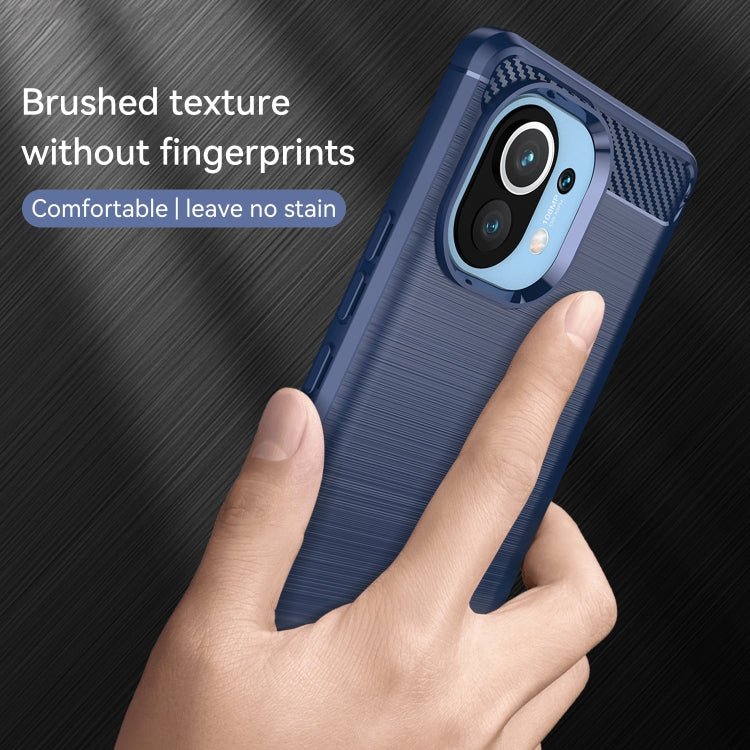 For Xiaomi Mi 11 Brushed Texture Carbon Fiber TPU Case(Blue)