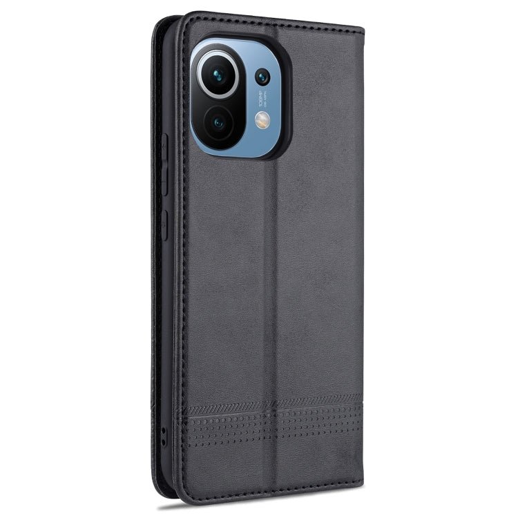 For Xiaomi Mi 11 AZNS Magnetic Calf Texture Horizontal Flip Leather Case with Card Slots & Holder & Wallet(Black)