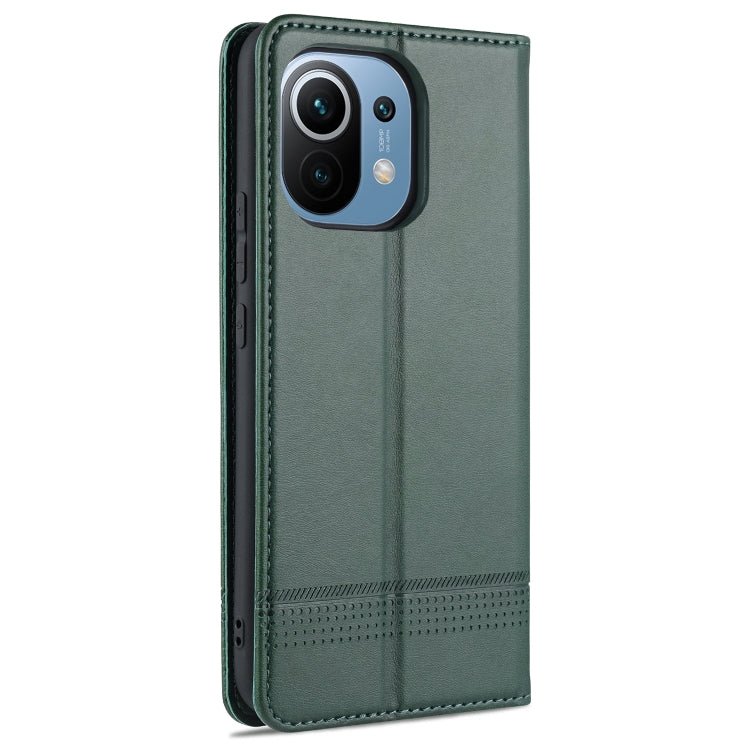For Xiaomi Mi 11 AZNS Magnetic Calf Texture Horizontal Flip Leather Case with Card Slots & Holder & Wallet(Dark Green)