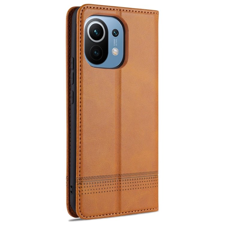 For Xiaomi Mi 11 AZNS Magnetic Calf Texture Horizontal Flip Leather Case with Card Slots & Holder & Wallet(Light Brown)