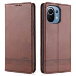 For Xiaomi Mi 11 AZNS Magnetic Calf Texture Horizontal Flip Leather Case with Card Slots & Holder & Wallet(Dark Brown)