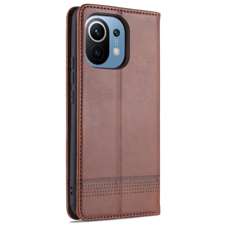 For Xiaomi Mi 11 AZNS Magnetic Calf Texture Horizontal Flip Leather Case with Card Slots & Holder & Wallet(Dark Brown)