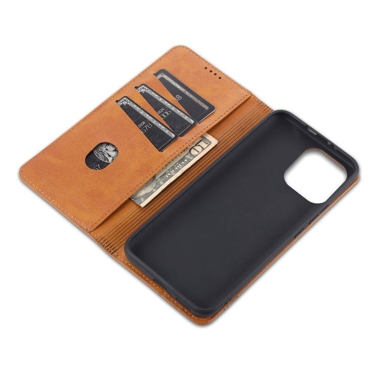 For Xiaomi Mi 11 AZNS Magnetic Calf Texture Horizontal Flip Leather Case with Card Slots & Holder & Wallet(Dark Brown)