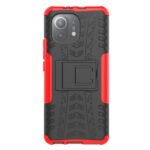 For Xiaomi Mi 11 Tire Texture Shockproof TPU+PC Protective Case with Holder(Red)