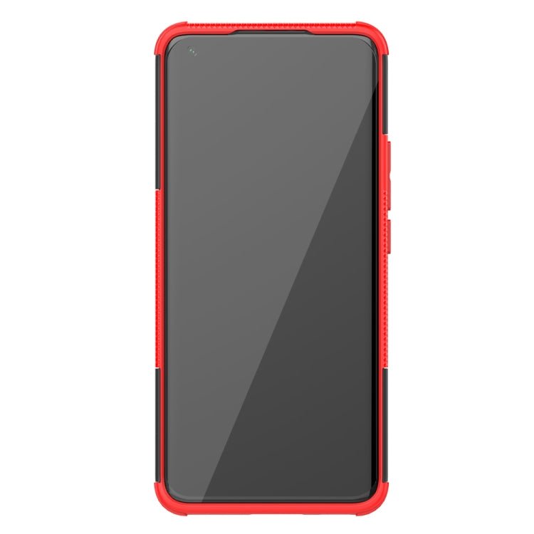 For Xiaomi Mi 11 Tire Texture Shockproof TPU+PC Protective Case with Holder(Red)