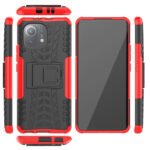 For Xiaomi Mi 11 Tire Texture Shockproof TPU+PC Protective Case with Holder(Red)