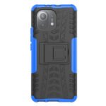 For Xiaomi Mi 11 Tire Texture Shockproof TPU+PC Protective Case with Holder(Blue)