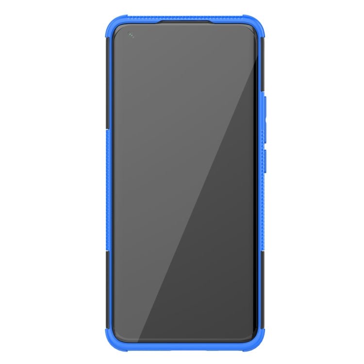 For Xiaomi Mi 11 Tire Texture Shockproof TPU+PC Protective Case with Holder(Blue)