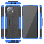 For Xiaomi Mi 11 Tire Texture Shockproof TPU+PC Protective Case with Holder(Blue)