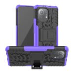 For Xiaomi Mi 11 Tire Texture Shockproof TPU+PC Protective Case with Holder(Purple)