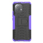 For Xiaomi Mi 11 Tire Texture Shockproof TPU+PC Protective Case with Holder(Purple)