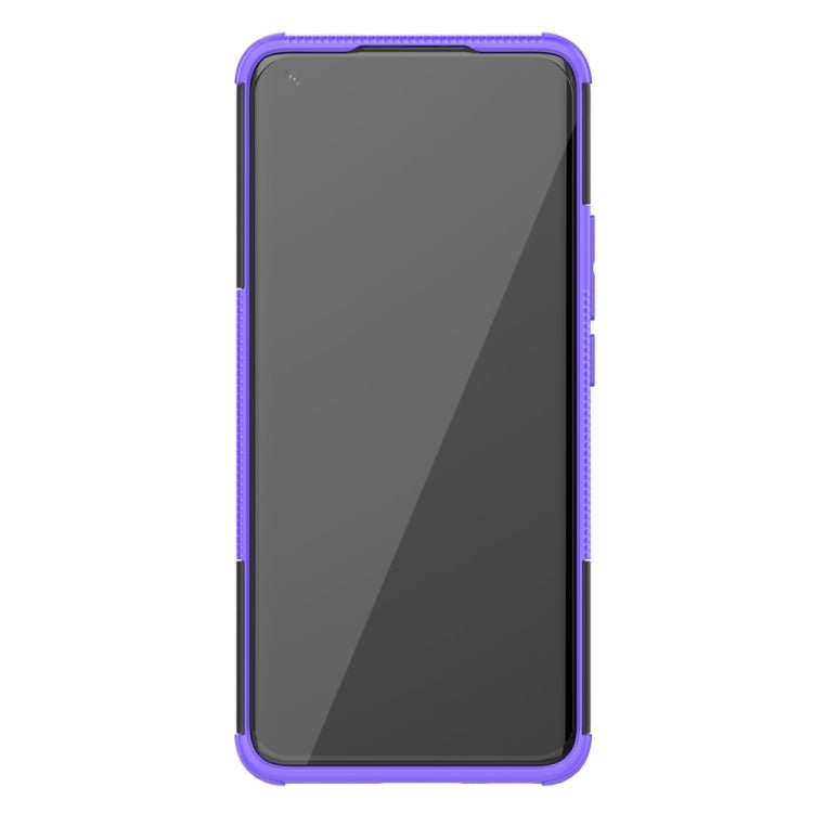 For Xiaomi Mi 11 Tire Texture Shockproof TPU+PC Protective Case with Holder(Purple)