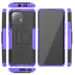 For Xiaomi Mi 11 Tire Texture Shockproof TPU+PC Protective Case with Holder(Purple)