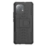 For Xiaomi Mi 11 Tire Texture Shockproof TPU+PC Protective Case with Holder(Black)