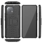 For Xiaomi Mi 11 Tire Texture Shockproof TPU+PC Protective Case with Holder(Black)