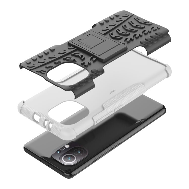 For Xiaomi Mi 11 Tire Texture Shockproof TPU+PC Protective Case with Holder(White)