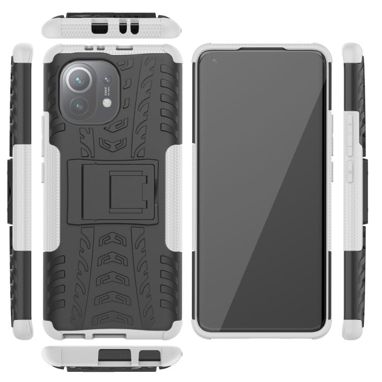 For Xiaomi Mi 11 Tire Texture Shockproof TPU+PC Protective Case with Holder(White)