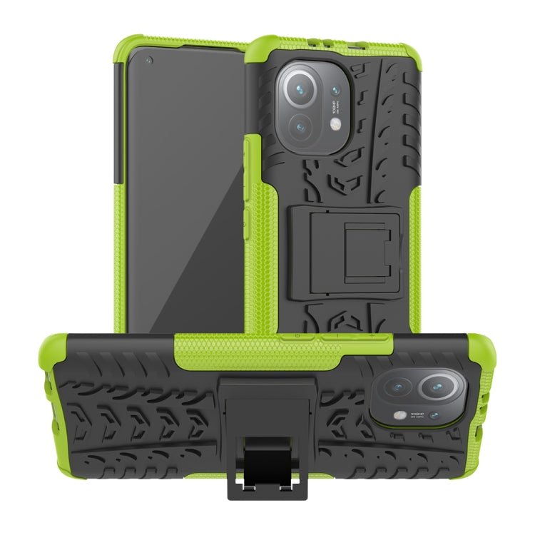 For Xiaomi Mi 11 Tire Texture Shockproof TPU+PC Protective Case with Holder(Green)