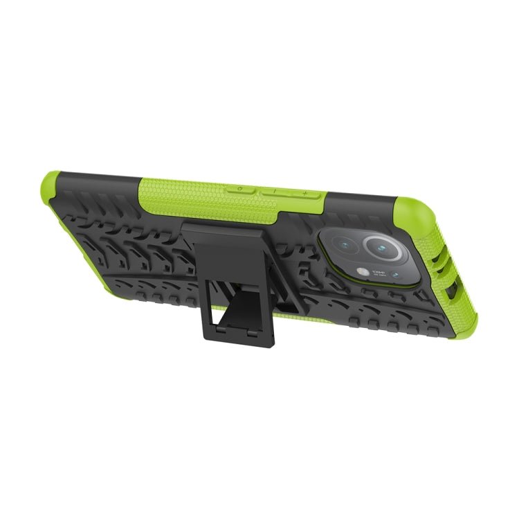 For Xiaomi Mi 11 Tire Texture Shockproof TPU+PC Protective Case with Holder(Green)