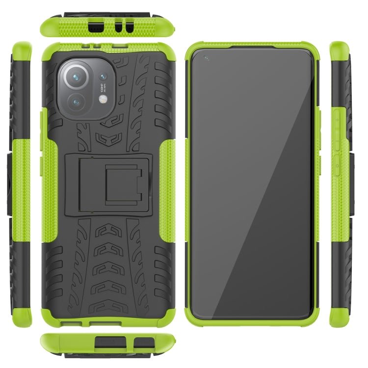 For Xiaomi Mi 11 Tire Texture Shockproof TPU+PC Protective Case with Holder(Green)