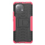 For Xiaomi Mi 11 Tire Texture Shockproof TPU+PC Protective Case with Holder(Pink)