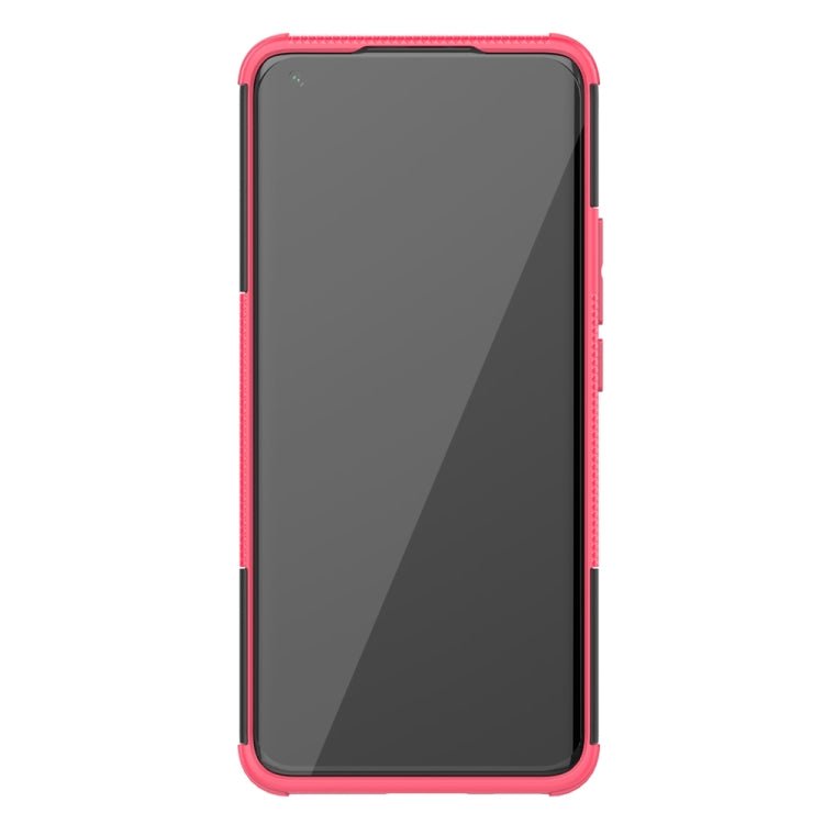 For Xiaomi Mi 11 Tire Texture Shockproof TPU+PC Protective Case with Holder(Pink)