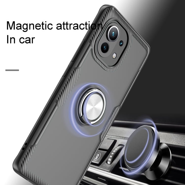 For Xiaomi Mi 11 Shockproof Transparent TPU + Acrylic Protective Case with Ring Holder(Navy Blue)