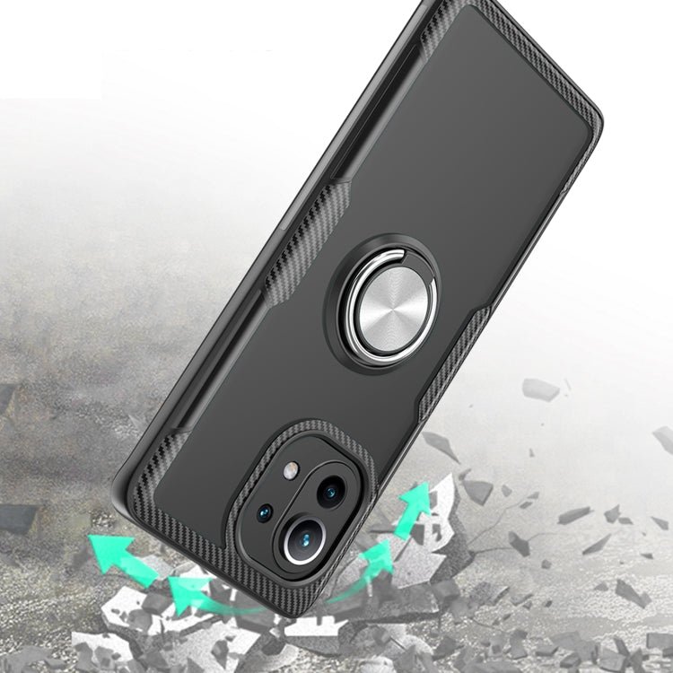 For Xiaomi Mi 11 Shockproof Transparent TPU + Acrylic Protective Case with Ring Holder(Navy Blue)