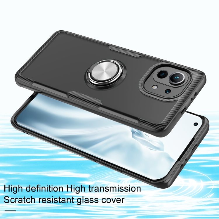 For Xiaomi Mi 11 Shockproof Transparent TPU + Acrylic Protective Case with Ring Holder(Navy Blue)