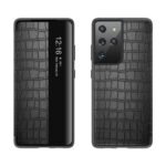 For Samsung Galaxy S21+ 5G Crocodile Texture Display Window Horizontal Flip Leather Case(Black)