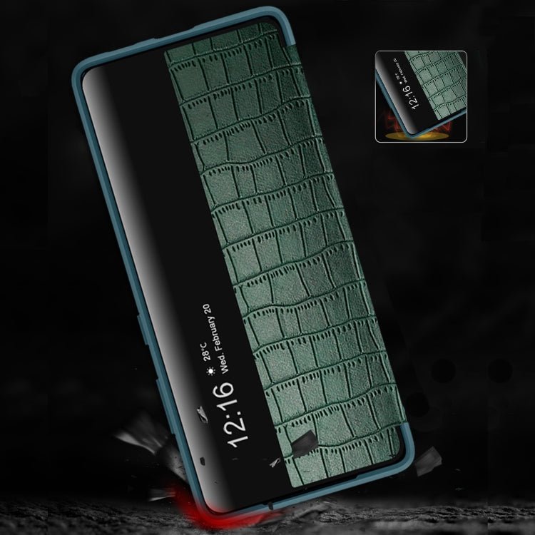 For Samsung Galaxy S21+ 5G Crocodile Texture Display Window Horizontal Flip Leather Case(Black)