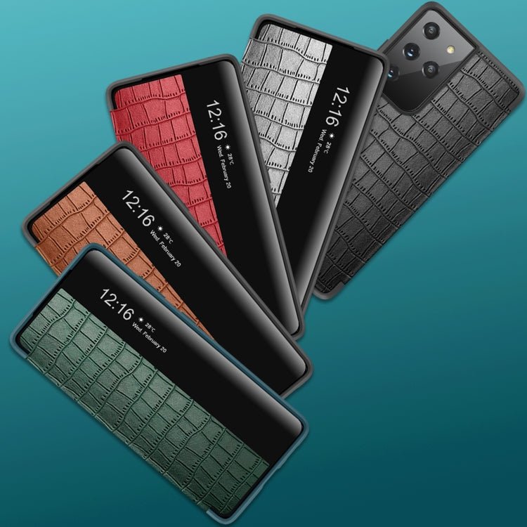 For Samsung Galaxy S21+ 5G Crocodile Texture Display Window Horizontal Flip Leather Case(Black)