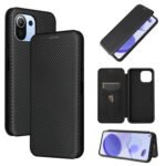 For Xiaomi Mi 11 Lite Carbon Fiber Texture Horizontal Flip TPU + PC + PU Leather Case with Card Slot(Black)