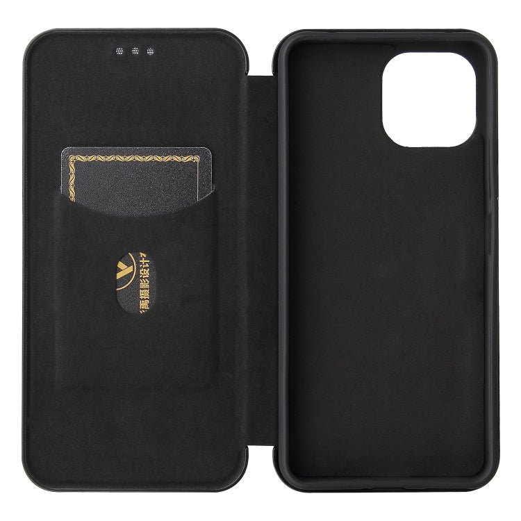 For Xiaomi Mi 11 Lite Carbon Fiber Texture Horizontal Flip TPU + PC + PU Leather Case with Card Slot(Black)