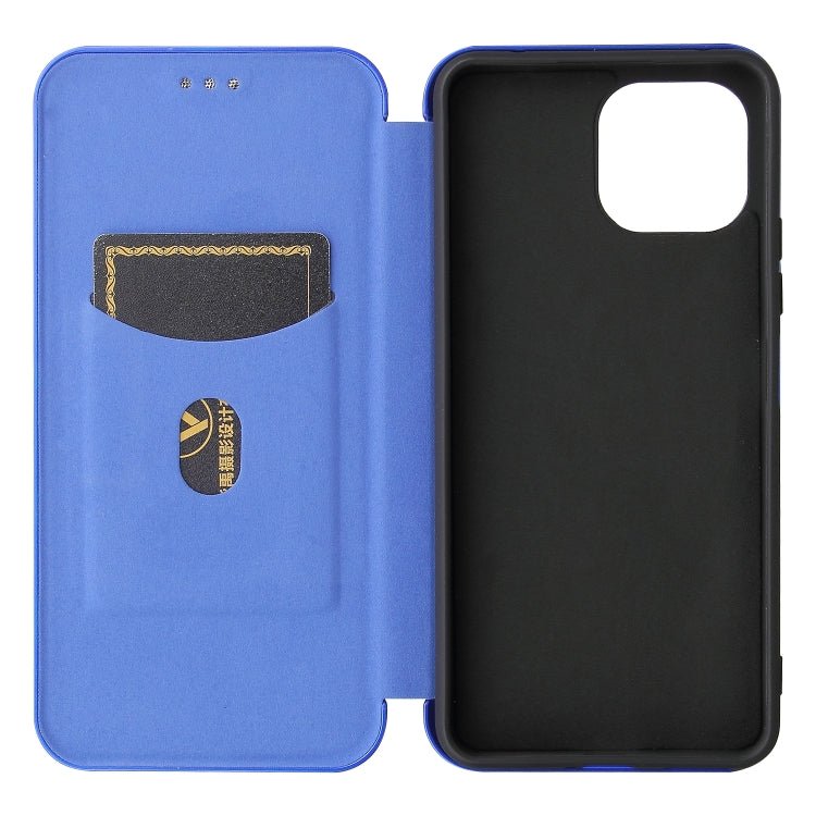 For Xiaomi Mi 11 Lite Carbon Fiber Texture Horizontal Flip TPU + PC + PU Leather Case with Card Slot(Blue)