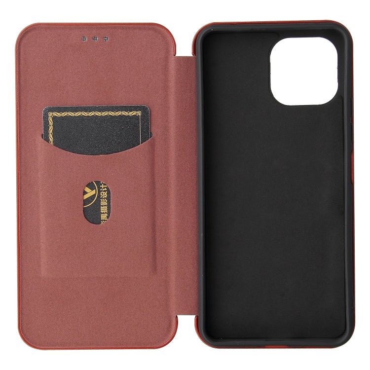 For Xiaomi Mi 11 Lite Carbon Fiber Texture Horizontal Flip TPU + PC + PU Leather Case with Card Slot(Brown)