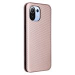 For Xiaomi Mi 11 Lite Carbon Fiber Texture Horizontal Flip TPU + PC + PU Leather Case with Card Slot(Pink)