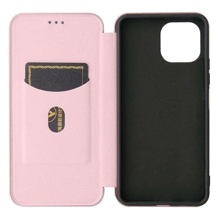For Xiaomi Mi 11 Lite Carbon Fiber Texture Horizontal Flip TPU + PC + PU Leather Case with Card Slot(Pink)