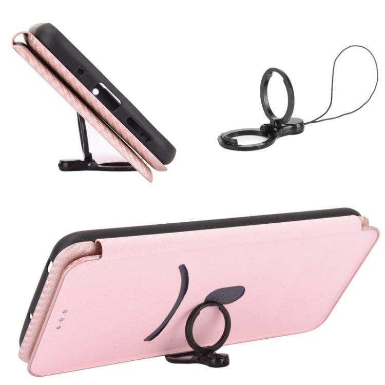 For Xiaomi Mi 11 Lite Carbon Fiber Texture Horizontal Flip TPU + PC + PU Leather Case with Card Slot(Pink)