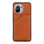 For Xiaomi Mi 11 Skin Feel PU + TPU + PC Back Cover Shockproof Case with Card Slots & Holder & Photo Frame(Brown)