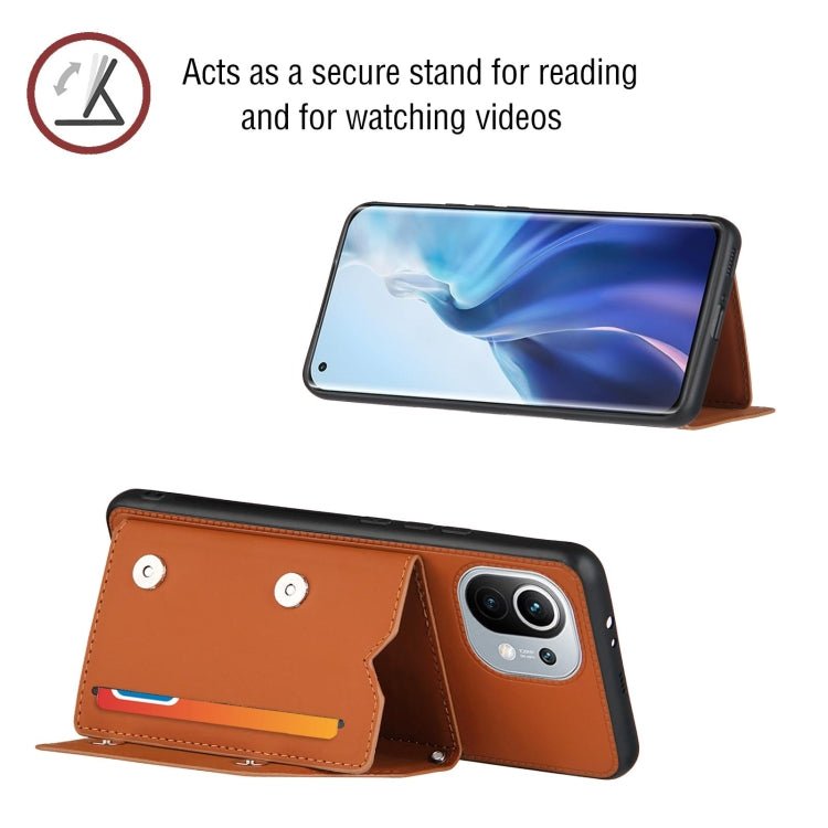 For Xiaomi Mi 11 Skin Feel PU + TPU + PC Back Cover Shockproof Case with Card Slots & Holder & Photo Frame(Brown)