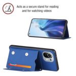 For Xiaomi Mi 11 Skin Feel PU + TPU + PC Back Cover Shockproof Case with Card Slots & Holder & Photo Frame(Blue)