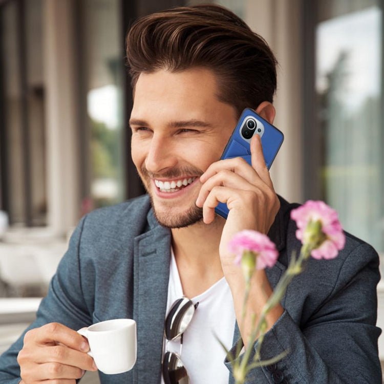 For Xiaomi Mi 11 Skin Feel PU + TPU + PC Back Cover Shockproof Case with Card Slots & Holder & Photo Frame(Blue)