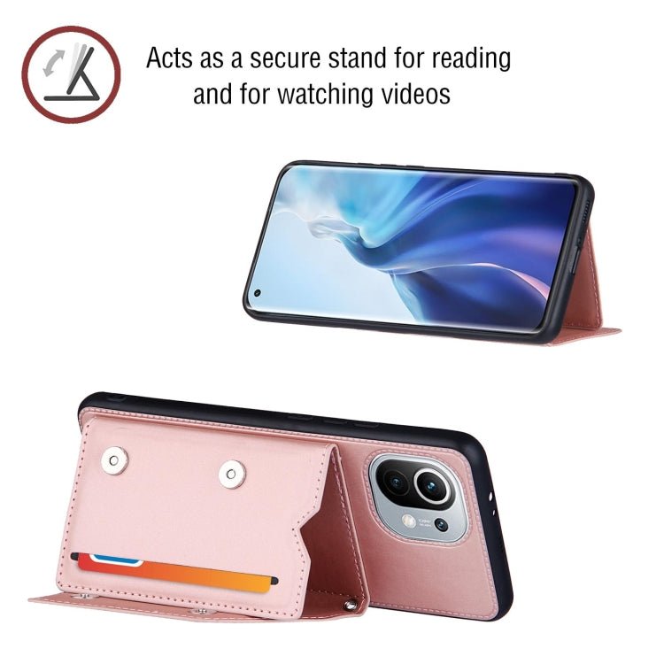 For Xiaomi Mi 11 Skin Feel PU + TPU + PC Back Cover Shockproof Case with Card Slots & Holder & Photo Frame(Rose Gold)