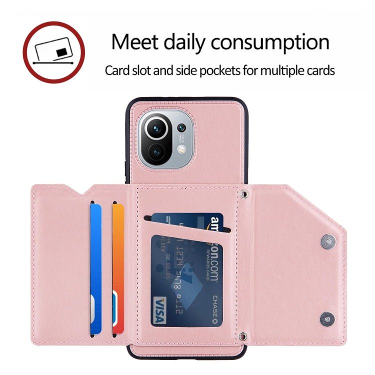 For Xiaomi Mi 11 Skin Feel PU + TPU + PC Back Cover Shockproof Case with Card Slots & Holder & Photo Frame(Rose Gold)